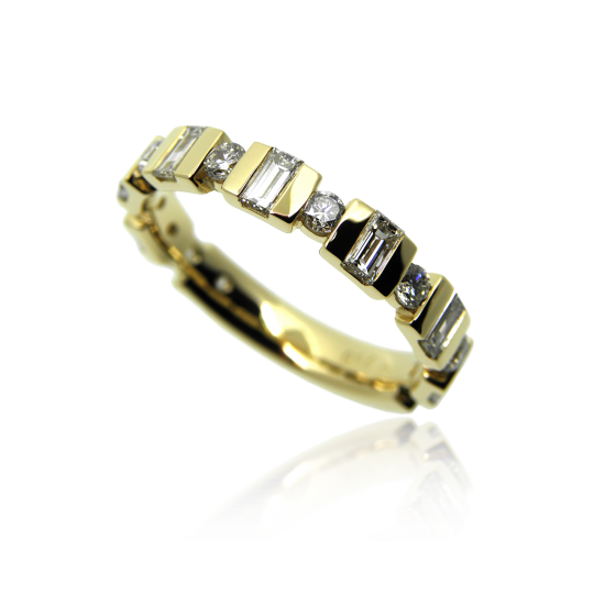 Diamantring, Alliance, Damenring, diamond ring, Gelgold, Baguette, Brillant, brilliant cut, goldschmiede, goldsmith, manufacture, Faktor S, Winterthur, Zürich, Zurich