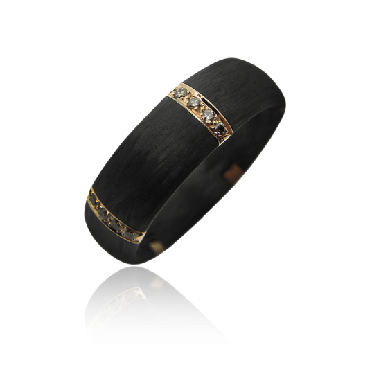 Damenring, Carbonring, Alliance, Diamantring, Carbonschmuck, Carbon, Rotgold, ladies ring, diamond ring, red gold, brilliant cut, brillanten, diamant, diamond, goldsmith, goldschmiede, atelier, manufacture, faktor s, sahak, winterthur, zürich, zurich, swissmade, jewellery, jewelry