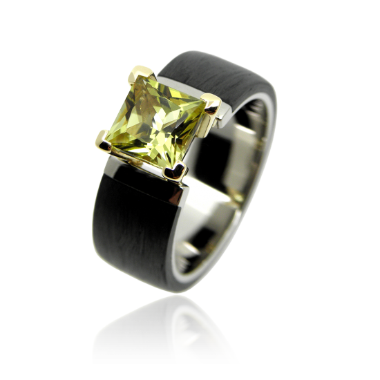 Damenring, Carbonring, Citrinring, Ladies ring, carbon, ring, citrin, citrine, princess, cut, carbonschmuck, goldschmiede, atelier, goldsmith, manufacture, sahak, faktor s, winterthur, zürich, zurich, jewellery, jewelry, swissmade