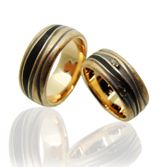 Trauringe, Eheringe, Partnerringe, Rotgold, Carbon, Carbonschmuck, Carbonringe, Diamanten, braune Diamanten, rhodiniert, individuell, Goldschmied, Faktor S, Winterthur, Trauringschmiede, Trauringlounge, Zürich, wedding ring, wedding band, wedding, red gold, diamonds, diamond ring, rhodium, swissmade, jewellery, sahak, jewelry