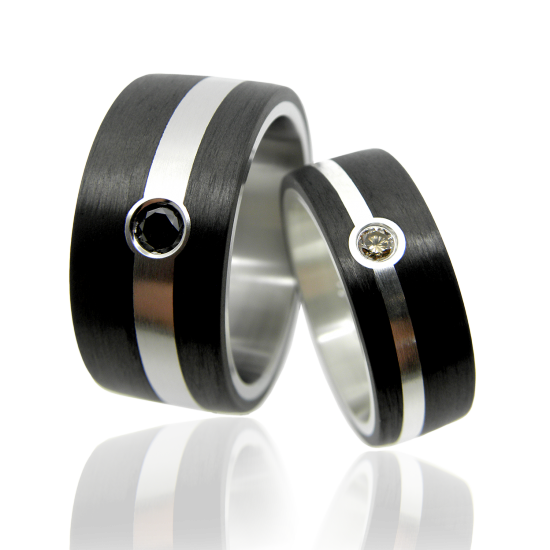 Trauringe, Eheringe, Partnerringe, Silber, Stahl, Carbon, Brillanten, Schwarz, Weiss, Anfertigung, Goldschmiede, Faktor S, Winterthur, Zürich, zurich, sahak, wedding ring, wedding band, diamonds, black, fancy brown, design, goldsmith, wedding, manufacture, brilliant cut, carbonschmuck