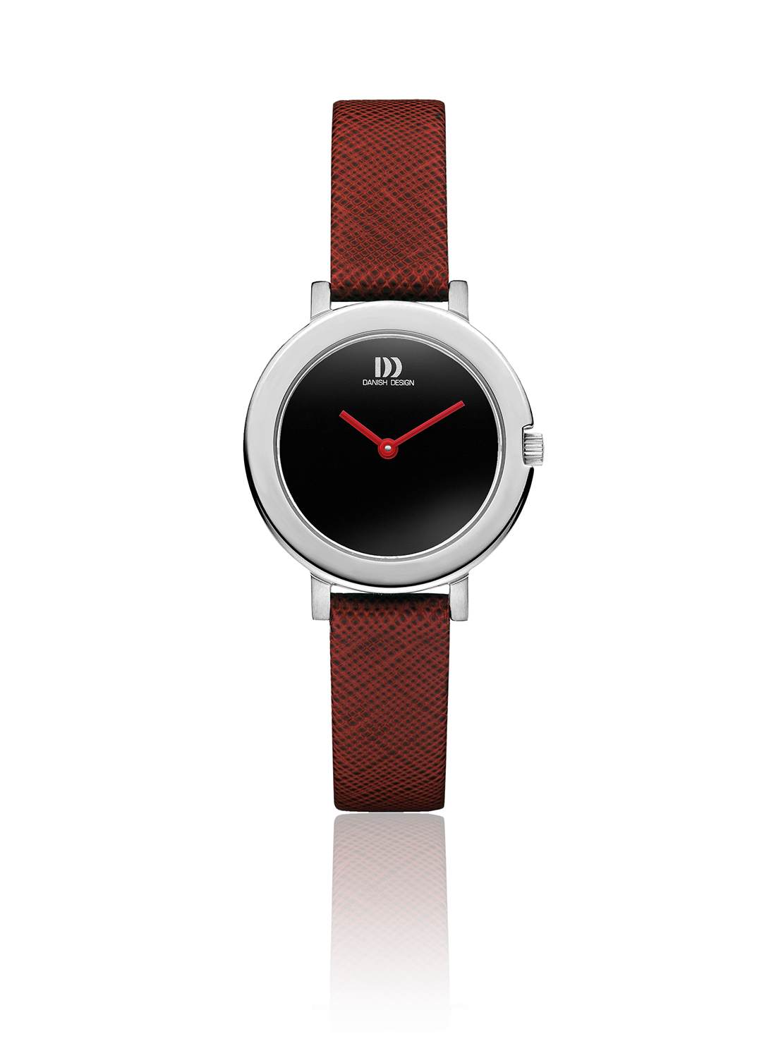 Danish Design, Zeiger, Rot, Zifferblatt, Grau, Uhr, Damenuhr, Armbanduhr, Gehäuse, Edelstahl, Stahl, Lederband, Rot, Chronometrie, Werk, Goldschmied, Faktor S, wristwatch