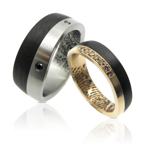 Trauringe, Eheringe, Partnerringe, Carbonringe, Carbonschmuck, Titanring, Titan, Rotgold, Alliance, Diamantschmuck, Diamantring, Pavé, Carbon, Fingerprint, Lasergravur, individuell, Goldschmiede, Wedding rings, wedding rings, partner rings, carbon rings, carbon jewelery, titanium ring, titanium, rose gold, alliance, diamond jewelery, diamond ring, pavé, carbon, fingerprint, laser engraving, individual, goldsmith, swissmade, jewelry, jewellery, sahak, faktor s, winterthur, zurich, zürich