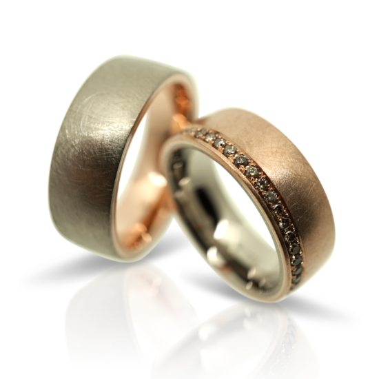 Trauringe, Eheringe, Alliance, Partnerrine, Memoire, Weissgold, Rotgold, Brillanten, Anfertigung, Goldschmied, Faktor S, Trauringschmiede, Trauringlounge, Winterthur, Zürich, wedding band, wedding ring, wedding, bicolour, alliance ring, diamond ring, briliant cut, fancy brown, wedding jewelry, goldsmith, sahak, zurich, swissmade, jewellery, jewelry